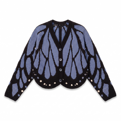 Schmetterlings-Cardigan in Blau – Vorderansicht