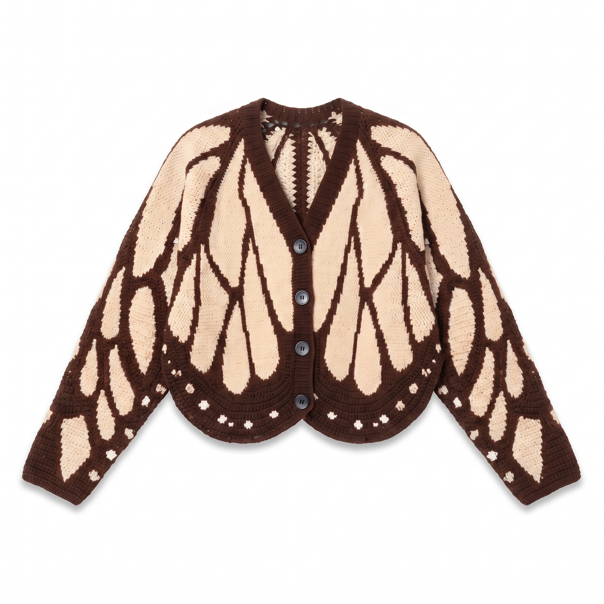 Schmetterlings-Cardigan in Braun-Creme – Vorderansicht