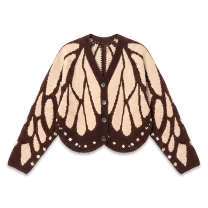 Schmetterlings-Cardigan in Braun-Creme – Vorderansicht